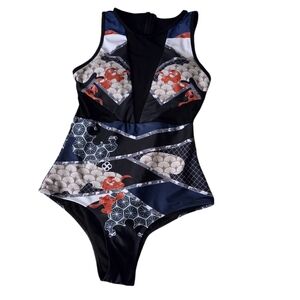 Stylish Black and Red Patterned Swimsuit